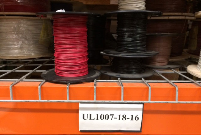 Photo of UL1007-18 AWG hookup wire in storage.