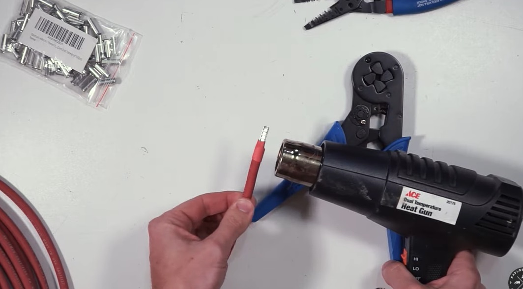 Add heat shrink tubing to welding cable ferrule crimp